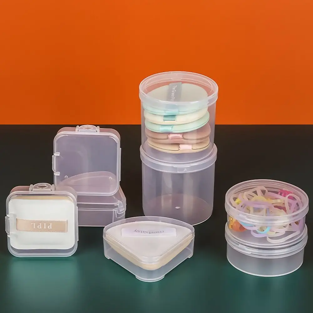 Storage box makeup organizer jewelry box makeup storage box cosmetic storage box jewelry organizer 1Pcs Transparent Powder Puff Box Makeup Egg Head Rope Storage Case Fan Square Round Shaped Dustproof Jewelry Organizer Case