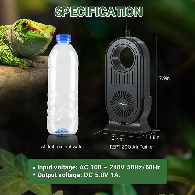 Reptile Terrarium Timed Air Purifier With UV Sterilization Lamp 4-layers Strong Filtration Air Purifier Amphibians Supplies