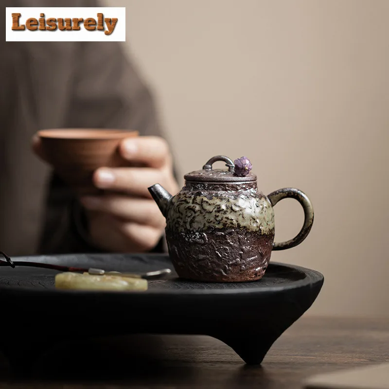 120ml Old Rock Mud Meditation Teapot Luxury Tea Infuser Pot Tea Maker Kettle with Ball Hole Chinese Tea Set Supplies Collection