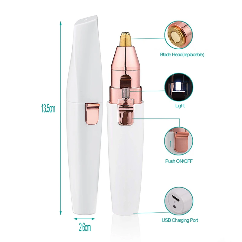 2 in 1 Electric Eyebrow Trimmer Painless Eye Brow Epilator For Women Makeup Mini Razors Portable Facial Hair Removal Shaver 5