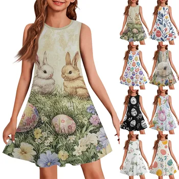 Summer New Children's Clothing Printed Sleeveless Dress For Old Girls Casual Breathable Princess Dress2025 1