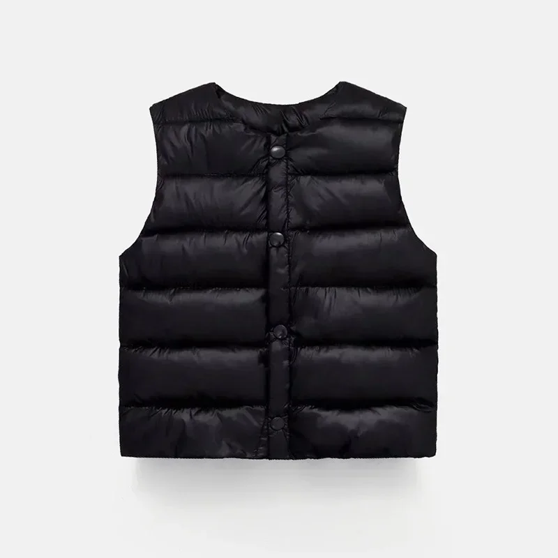 Children's Down Cotton Vest Autumn and Winter Baby Cut Shoulder Inner Small Vest Solid Color children vest