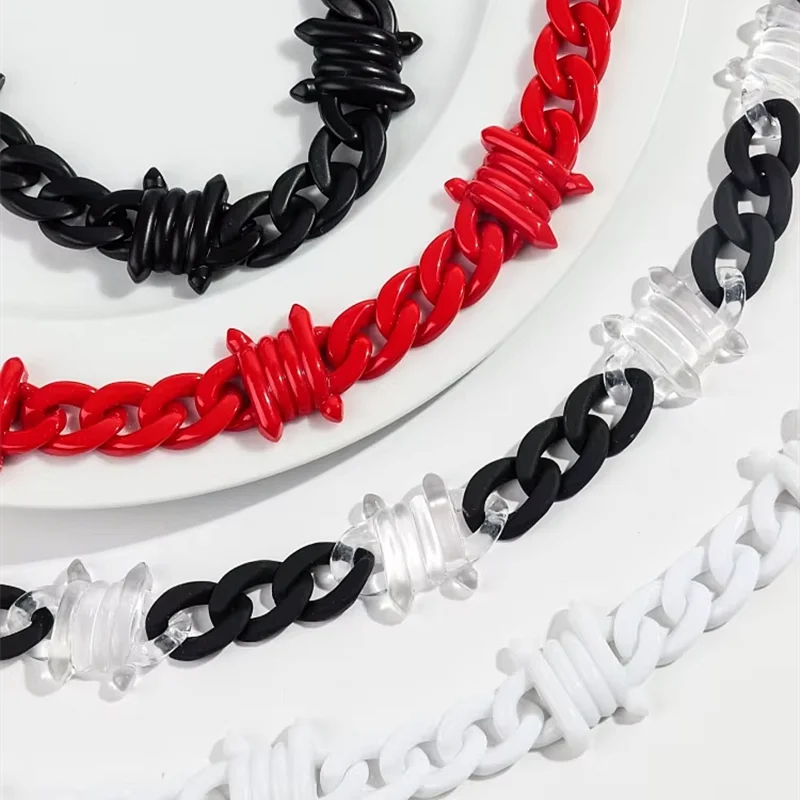 Neue Punk Acryl Dorn Kette Choker Halskette für Frauen Männer HipHop Spike Link Kette Schloss Anhänger Kragen Mode Schmuck Geschenke