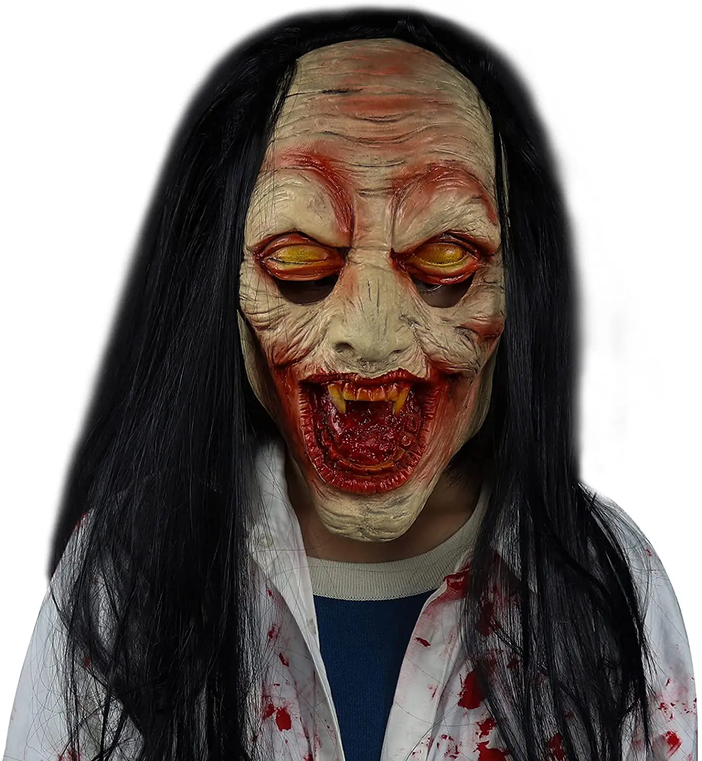 

Horror Grimace Ghost Mask Scary Zombie Latex Skin with Long Hair Realistic Halloween Cosplay Free Delivery