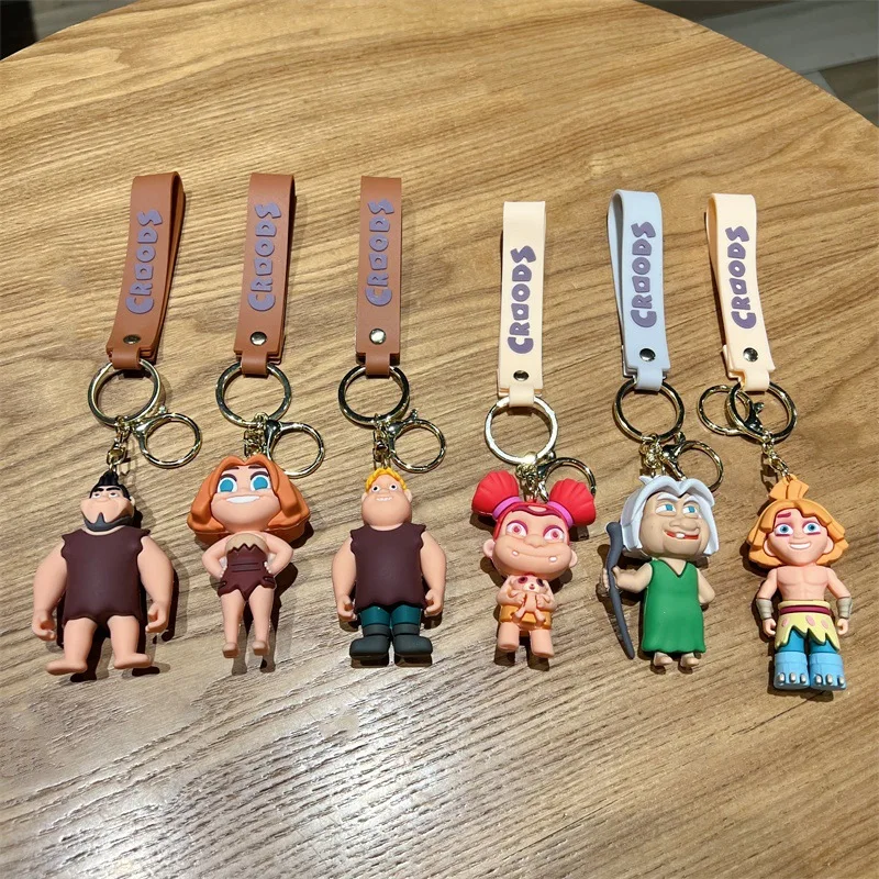 Cartoon Comedy Figure Pendant Keychain Anime Grug Eep Guy Thunk 3D Rubber Character Keyring Jewelry Adventure Cosplay Gift