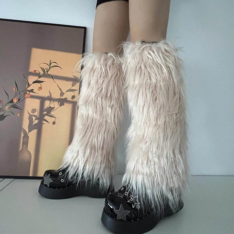Luxury Shag Furry Faux Fur Leg Warmers Women Colorful Solid Gogo Fluffies Y2k Girls Fashion Cyber Hip Hop Legwarmers Bootcovers