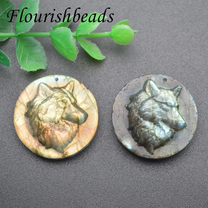 

30mm Natural Labradorite Wolf Head Pendant Accessories DIY Handcrafts Healing Animal Jewelry Reiki Necklace Decoration