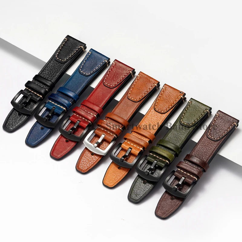 Vintage Leather Quick Release Waterproof Sport Wristband with Stitching Cowhide