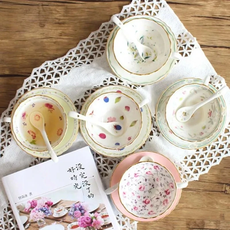 Ceramic Coffee Cup Set European-style Bone china Black Tea cup Saucer Small Luxury Home Ladies Afternoon Tea cup Flower set coffee cup saucer set