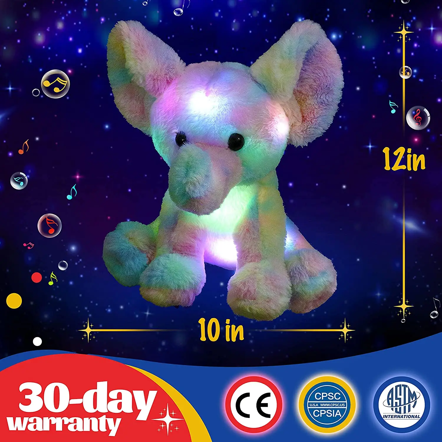 Kawaii Luminous Stuffed Animal Rainbow Elephant Glow Plush Toys with LED Night Music Lights Lullabies Gifts for Kids 20-60cm plush toy