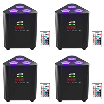 U'King 4PCS 4in1 RGBW LED Battery Par Light 3x4W Triangle Wash Wall Light DMX512 Wireless Effect Light for Concert Disco Party