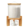5L Glass Rice Dispenser with Airtight Lid Measuring Cup Wooden Stand Flour Cereal Creative Container for Kitchen Organization 2