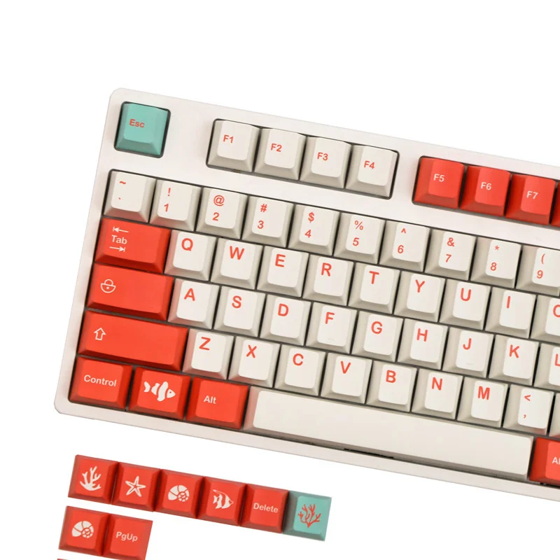 Chaves Conjunto Gmk Coral Keycaps Pbt Tintura Subbed Chave Tampões Cherry Perfil Keycap para Keychron q1 q2 k2 65 75 Anne Gh60 Gk64 Poker 140 - Imagem 2