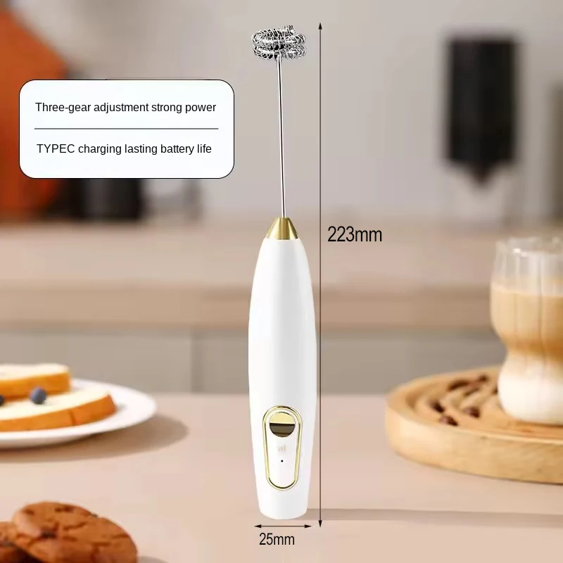 Rechargeable Electric Milk Frother Handheld-USB Charging Mini Whisk with 1 Speed Control, Stainless Steel Whisk Head for Coffe