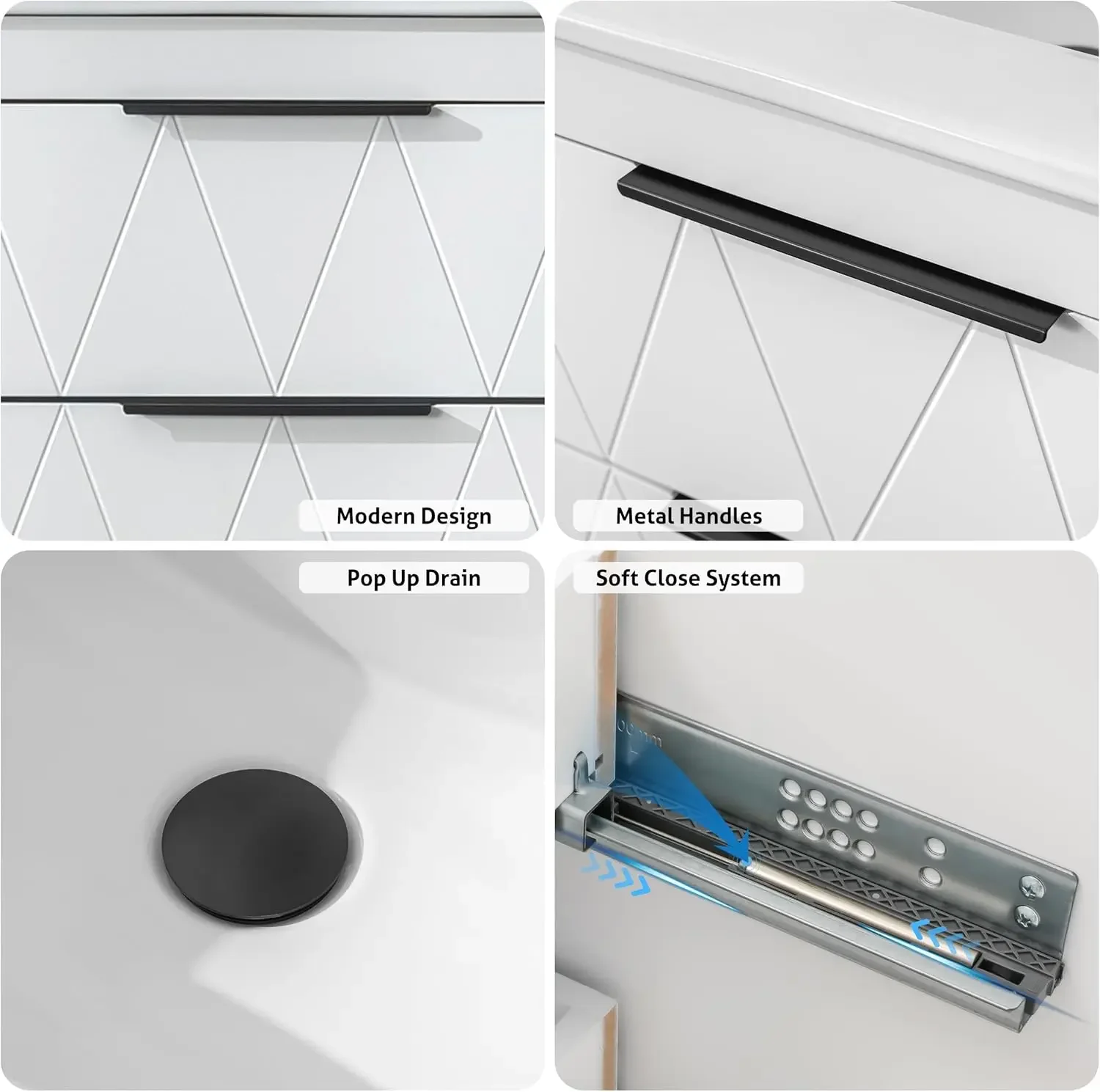 36" Bathroom Vanities Cabinet with Sink Combo, Wall Mounted Floating Cabinet W/Decor Line,Soft-Close System, 2 Extra Big Drawers 6