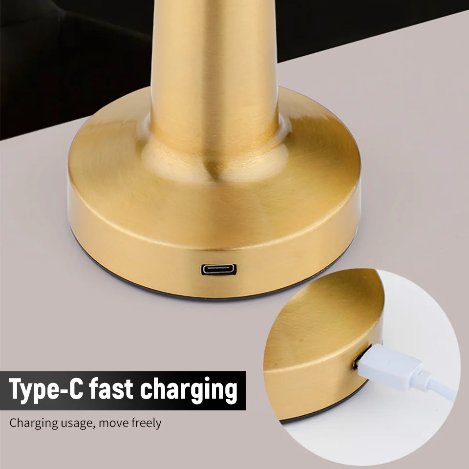 Portable Metal LED Table Lamp Table Lamp with Touch Sensor, Three Color Temperature Control Dimming, Rechargeable  Night Light