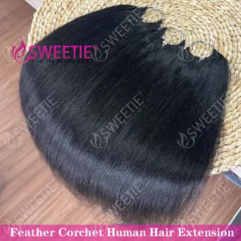 Yaki Straight Feather Crochet Human Hair Extensions 12A Light Yaki Straight Crochet Virgin Human Hair Pre-Separated Knotless 1