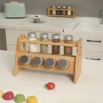 Kitchen Seasoning Rack Solid Wood Seasoning Bottle Multi Layer Storage Rack Wooden Desktop Spice Display Rack