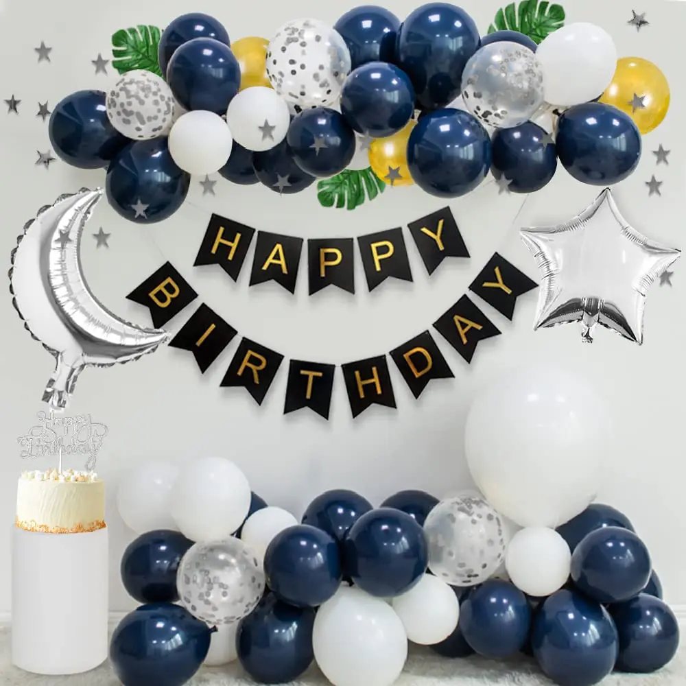 

Boy Girl Birthday Decorations Blue Metallic Gold Birthday Balloon Garland Arch for Men Women 18th 20th 30th 40th 50th 60th 70th