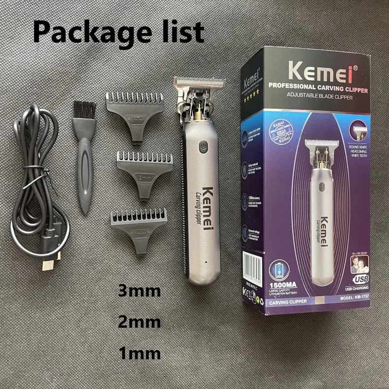 KM-1757 Hair Clippers Men Beard Trimmer Zero Gapped T-Blade Hair Cutting Machine Cordless Professional Barber Edgers Cutter