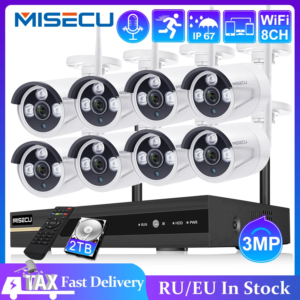 MISECU 8CH NVR 3MP Wireless Camera System Audio Record Outdoor Waterproof P2P Wifi Security IP Camera Set Video Surveillance Kit good security cameras