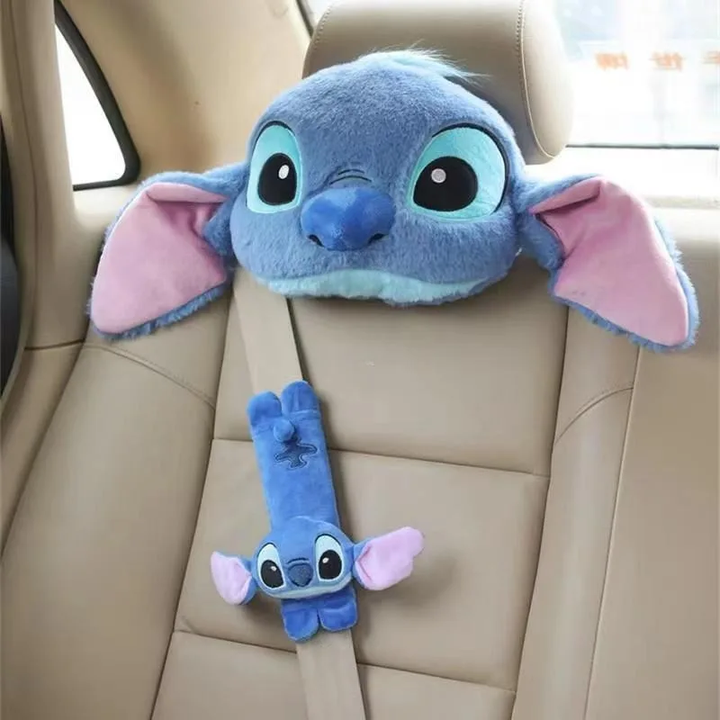

Наплечная подушка для ремня безопасности Disney Stitch, мультяшный милый автомобильный подголовник, подушка для шеи, плюшевая игрушка, Креативные аксессуары для интерьера автомобиля