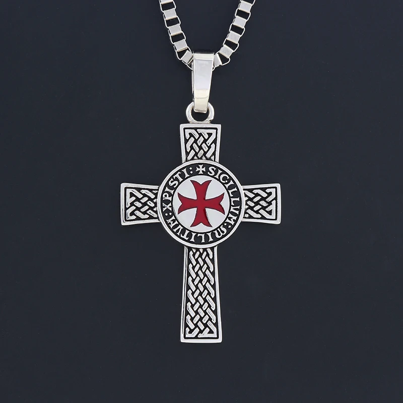 Cross Templar 925 Silver Classic Pendant Necklace Double-sided Men's Amulet 3
