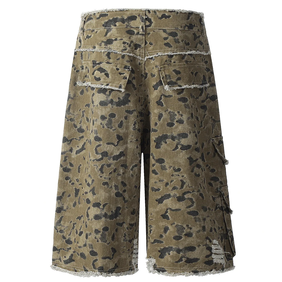 Vintage Leopard Denim Shorts Ripped Cargo Jeans Shorts Summer Loose Casual Streetwear Harajuku Hip Hop
