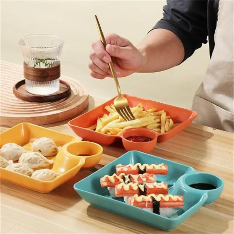 2/1Pc Square French Fries Tray with Sauce Space Snack Platter Creative Separated Divided Tray Tableware Salad Plates