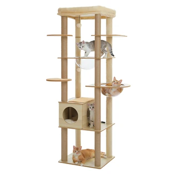 Multi-Level Cat Tree with Sisal Scratching Posts Large Top Perch Cat Condo for Indoor Wooden Cat Tower Cat Scratcher Cat Toys 1