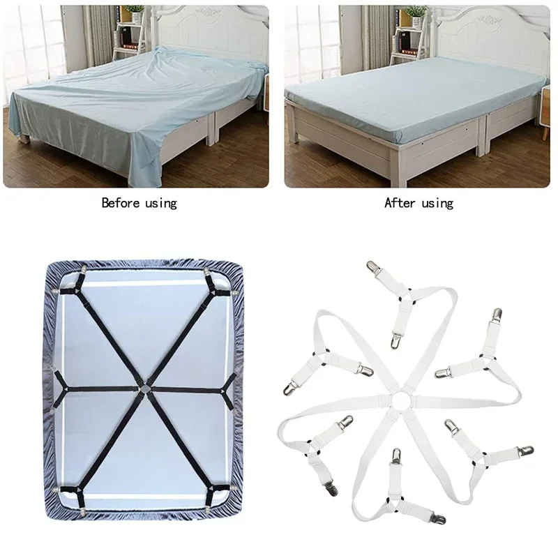 

12 Clips Adjustable Elastic Bed Sheet Holder Mattress Clip Fasteners Cover Blankets Non-Slip Fixing Strap Grippers Black/White