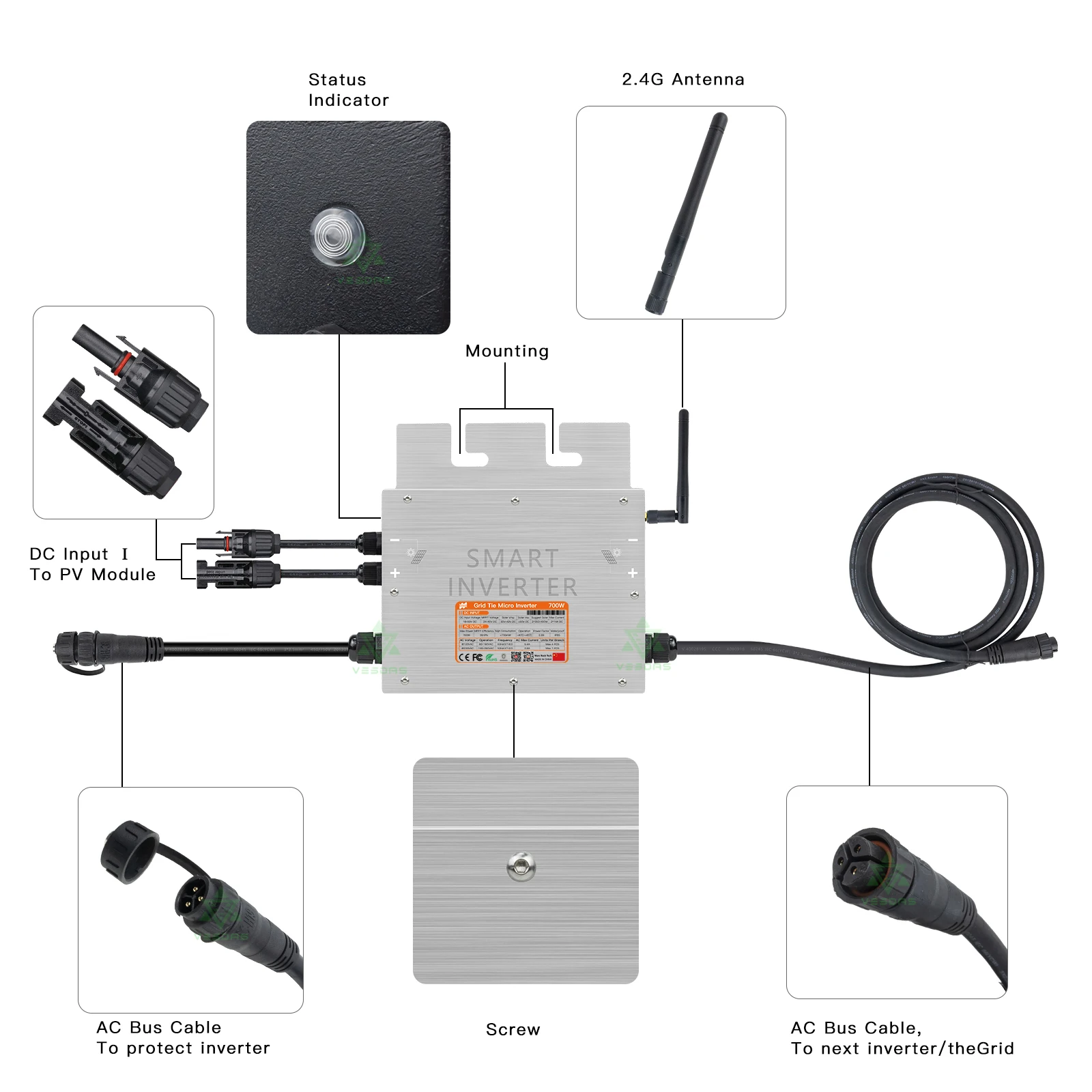 400W Grid Tie Solar Inverter IP65, 18~50VDC to AC 120V/240V Auto Pure Sine  Wave Inverter for 2*100~200W PV Solar Panel