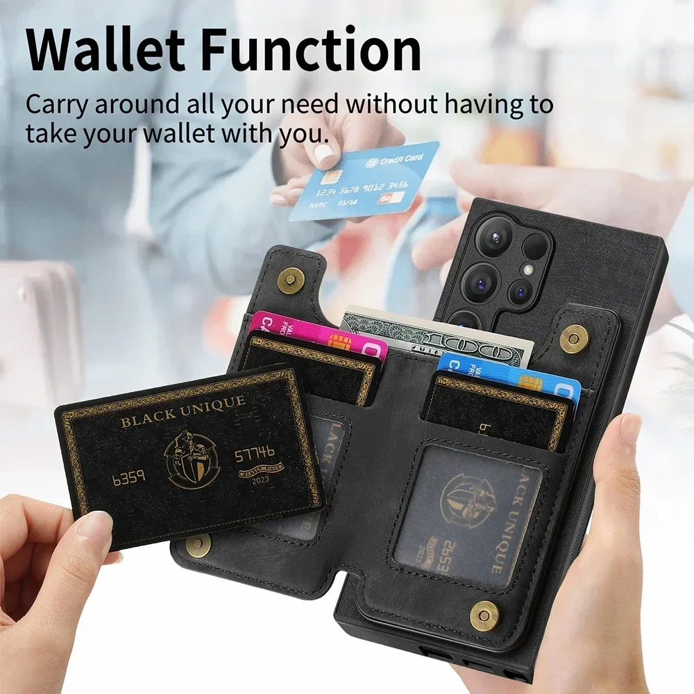 Magnetic Zipper Leather Wallet Phone Case - Premium Protective Cover with Card Slots and Kickstand