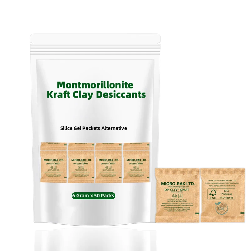 6 Gram 50 Pack 1/6U Montmorillonite Kraft Clay Desiccants Packs for Storage Silica Gel Packets Alternative, Food Safe Bentonite