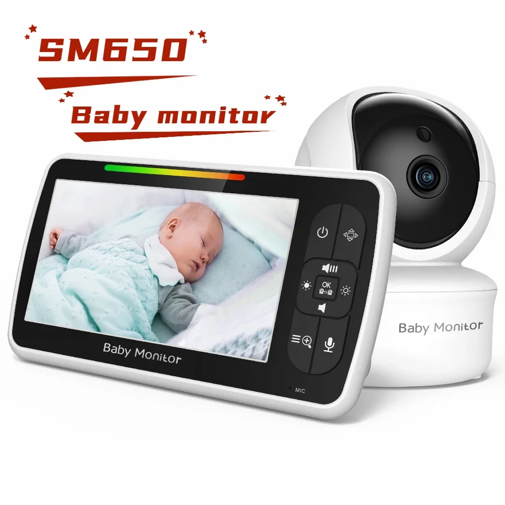 

5.0"LCD Digital Wireless Video Baby Monitor IR Night Vision Intercom Temperature Sensor Lullabies Baby Video Monitor SM650