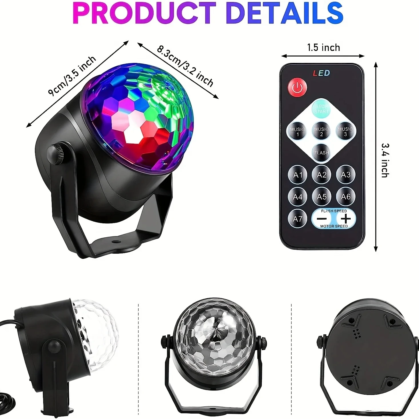 Disco Ball Light Sound Activated LED Stage Rotating DJ Ball With Remote Control Color Party Atmosphere Lamp for Home KTV Bar Xmas