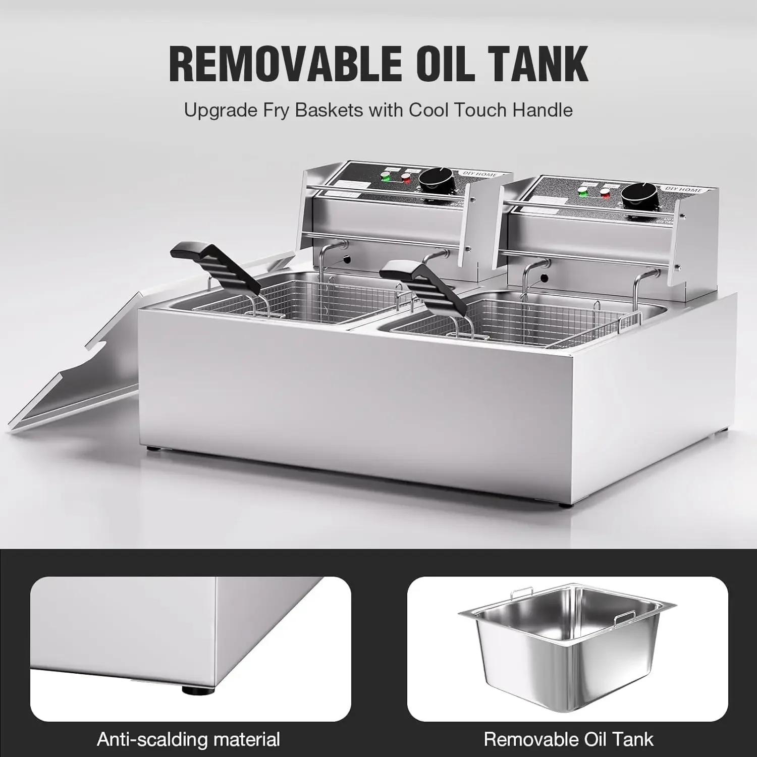 20.7Qt Deep Fryer, 3400W Electric Countertop Deep Fryer with 2 x 6.35 QT Removable Basket Commercial Fryers Frying