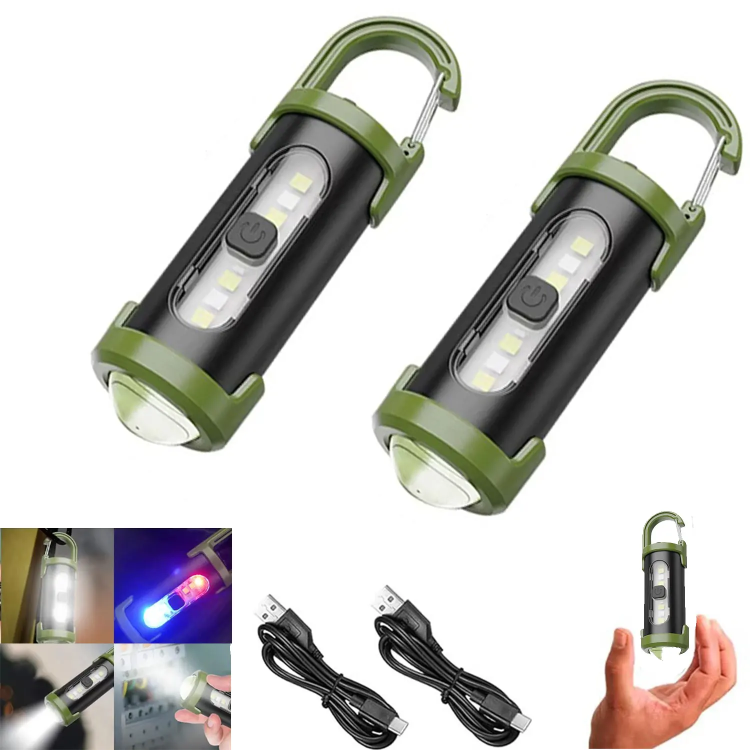 High-Lumen Rechargeable Keychain Flashlight - Versatile 7-Mode COB Work Light