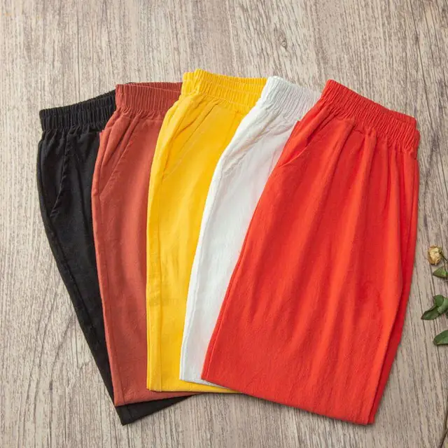 Pantalones de lino y algodón con cintura elástica para mujer, pantalón informal, holgado, Harem, de verano - Imagen 2