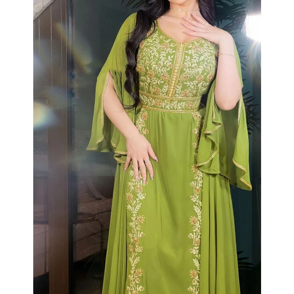 Wepbel Dress Abaya Arab Women Long Sleeve Long Sleeve Caftan Islamic Clothing Embroidered Kaftan Robe Muslim Evening Gown