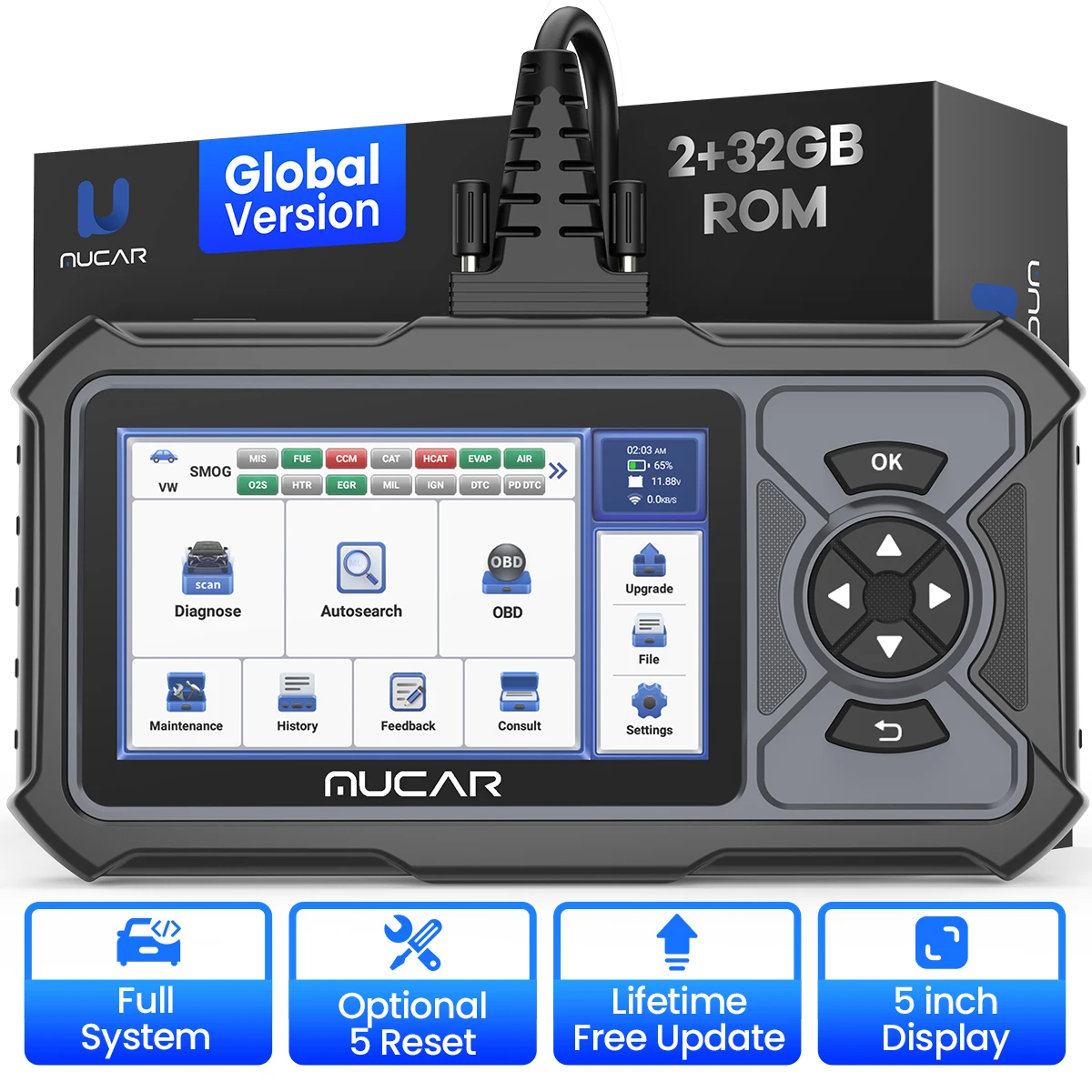 MUCAR CDE900 Lite 라이트 OBD2 진단 도구 전체 시스템 진단 오일/EPB/SAS/ETS 5 옵션 리셋 자동차 obd2 스캐너 무료
