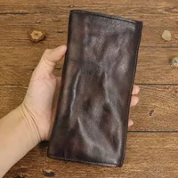 Vintage Wallet Top Layer Cowhide Vegetable Tanned Leather Handmade Old Fold Long Wallet Men's Multi Card Wallet Handheld Bag 1