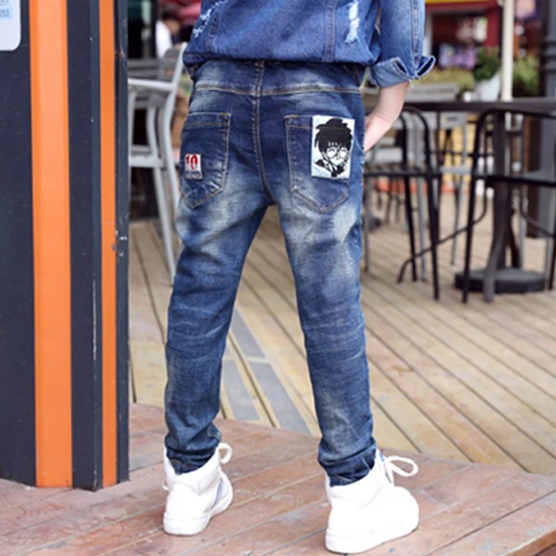 Kids Pants Boys Jeans IENENS Fashion Boys Jeans Spring Autumn Long Pants Young Boy Straight Denim Trousers Elastic Waist Pants Cowboy Plus Size