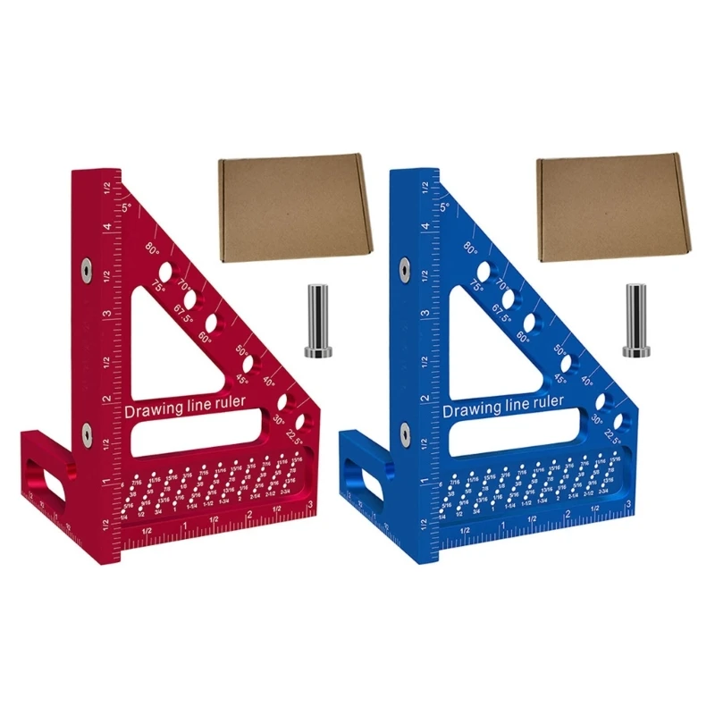 

AluminumAlloy Miters Ruler 45°/90° Woodworking Square Protractors 3D MultiAngles Layouts Measuring Tool Dropship