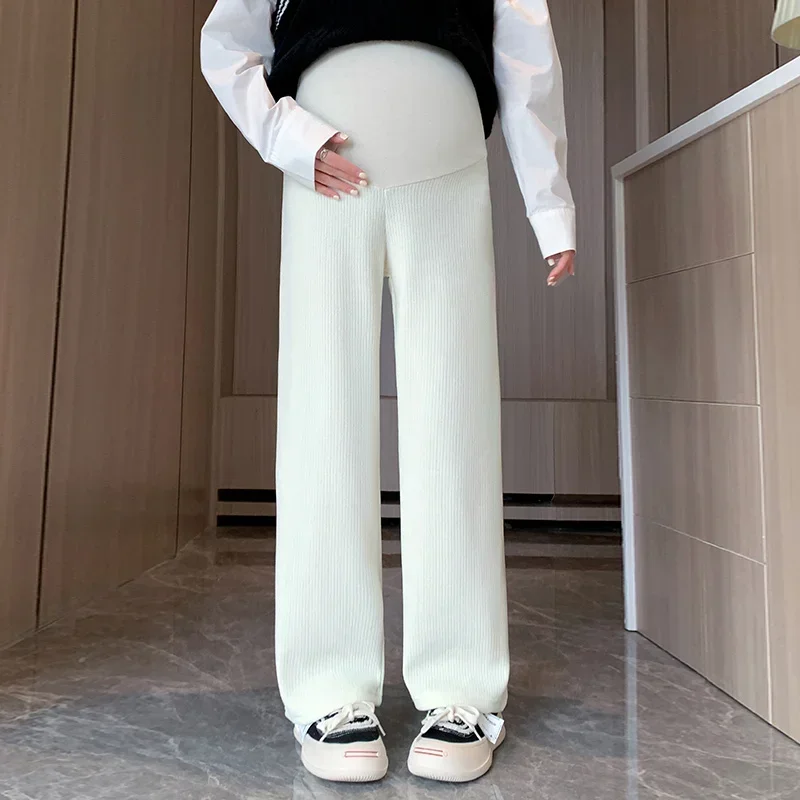 Spring Autumn Fashion Maternity Straight Pants Wide Leg Loose Across High Waist Trousers Clothes for Pregnant Women Pregnancy 5
