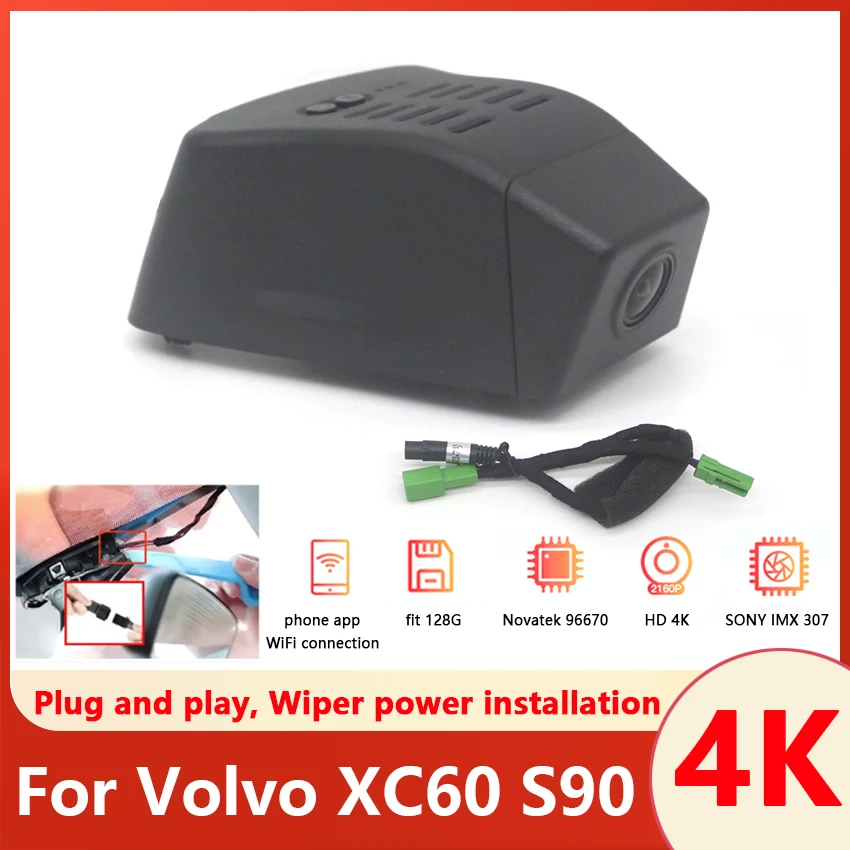 

New!Plug and play Car DVR Wifi 4K Dash Cam Camera Video Recorder Original For Volvo XC60 S90 2022 2023 High Quality Night vision