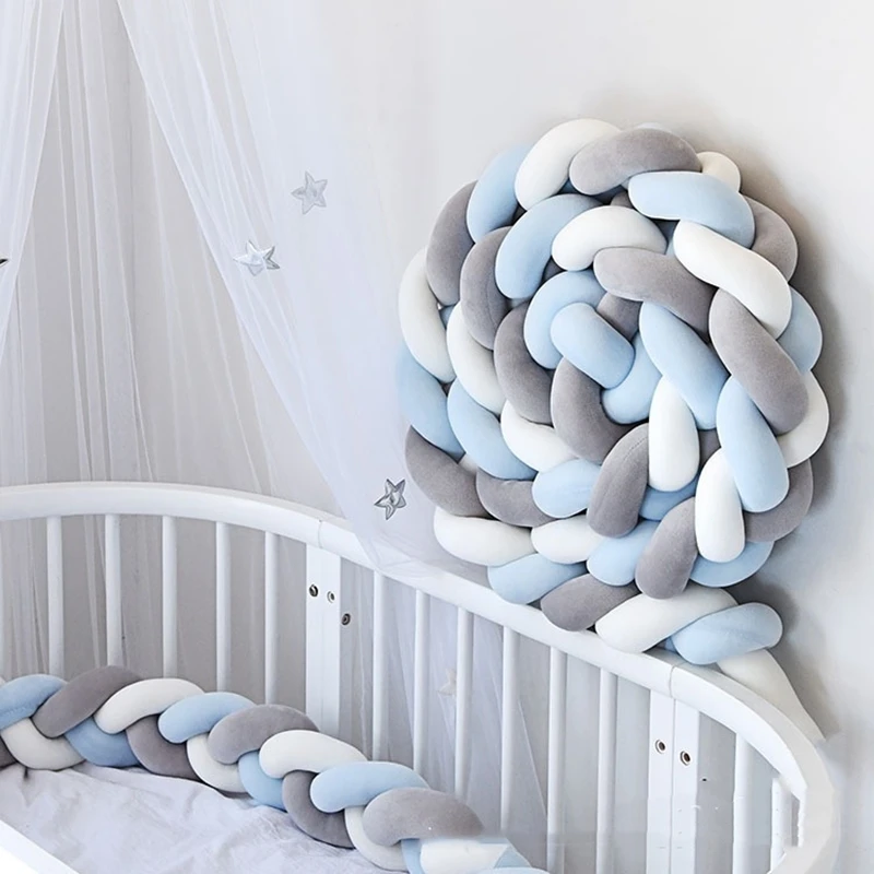 Crib Bumper 2M Baby Bed Bumper Long Knotted 3-strand Braided for Infant Crib Protector Cot Bumper Room Decor Crib Bedding Set