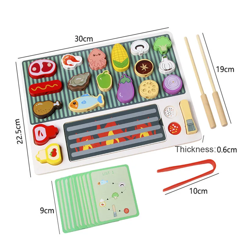 Wooden Fun Barbecue Pretend Toys Role-playing Parent-child Interactive Educational Enlightenment Toy Simulated Barbecue Toy Set