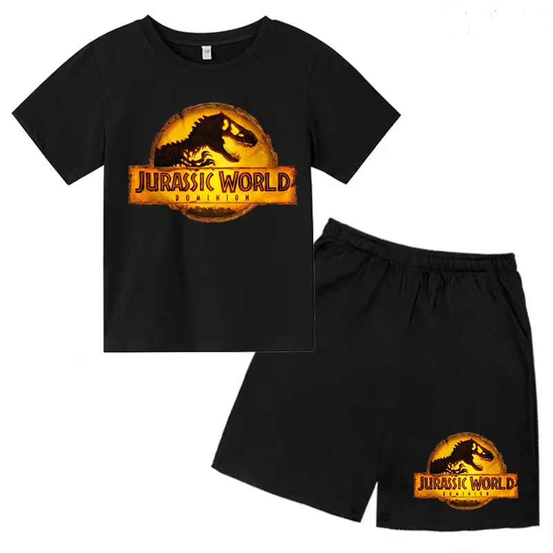 

Jurassic Park Dinosaur T-shirt Set for Children Clothing Boys Girls 3-12 Year Toddler Tops Shorts Printing Leisure Summer Wear