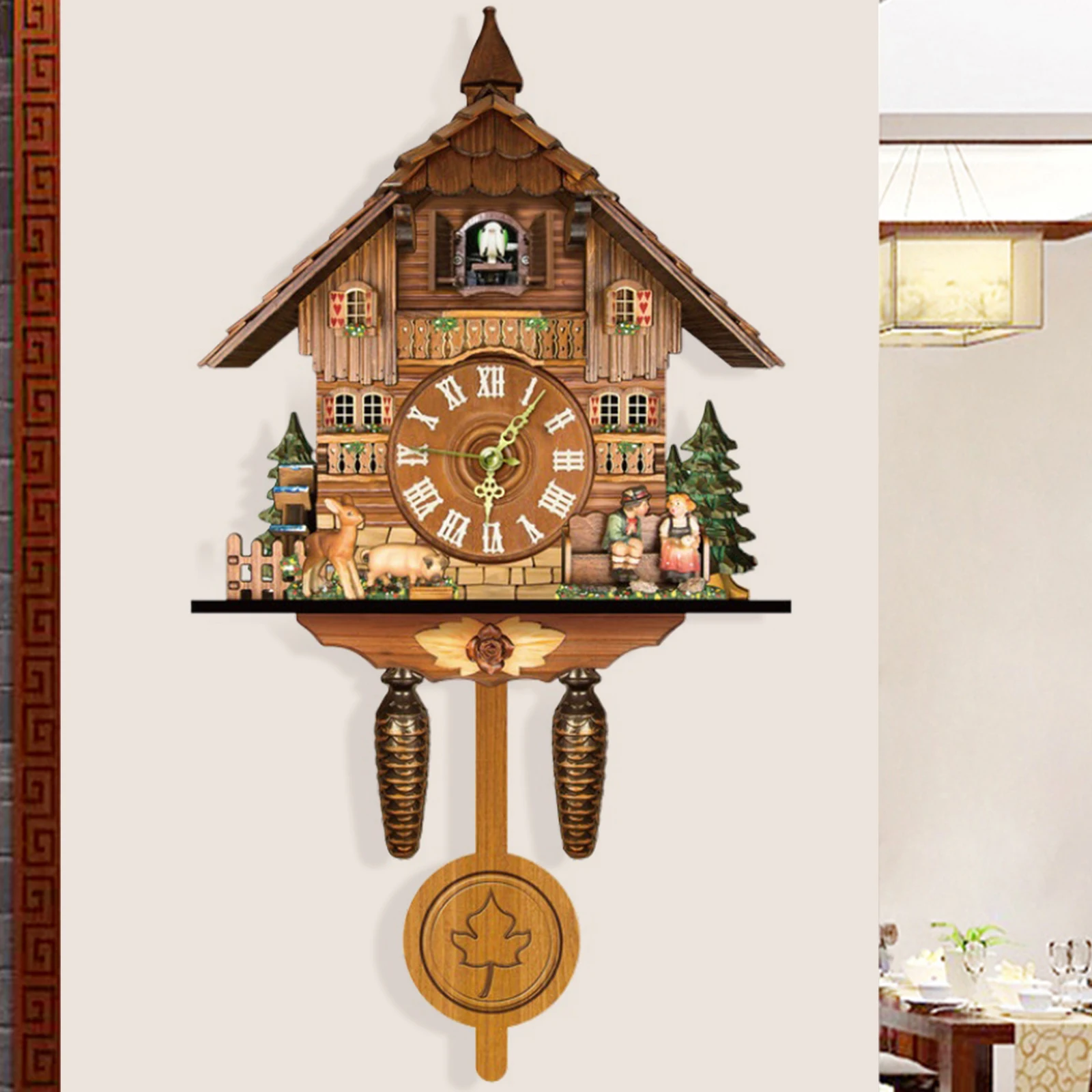 

Northern Europe Cuckoo Wall Clock Vintage German Traditional Black Forest Cuckoo Clock Home Decoration Clock 25 x 10 x 46cm